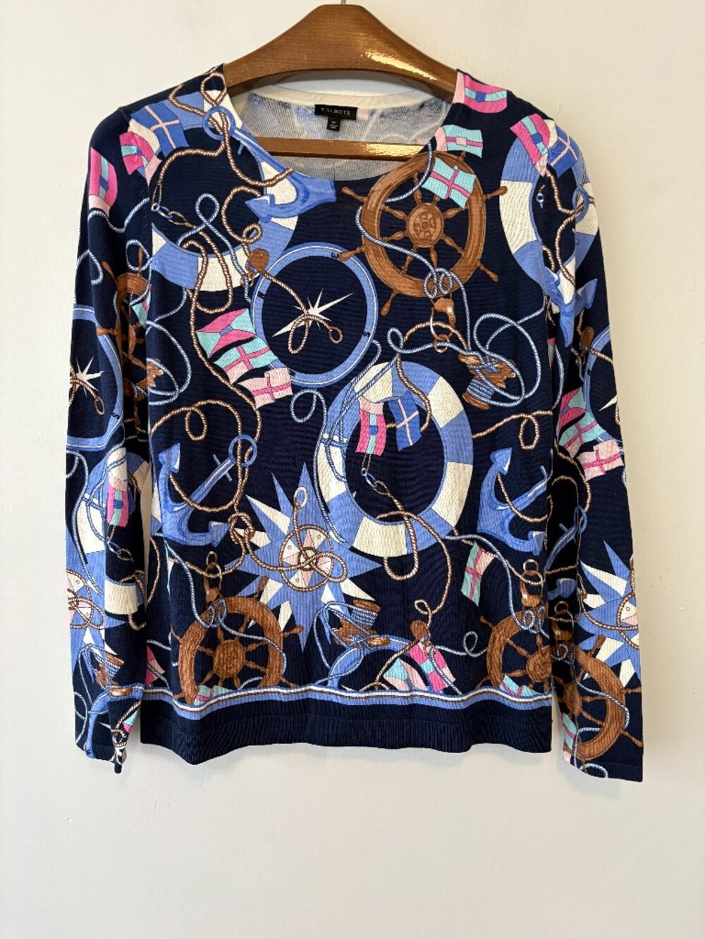 Talbots Nautical Print Pullover Lightweight Sweater Size Medium